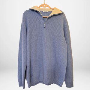Vintage 90's Wool Cashmere Quarter Zip Blue Men’s L - Quiet Luxury